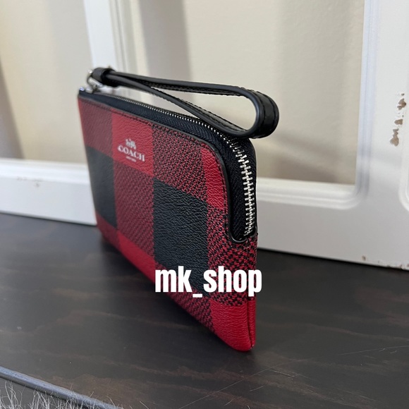 COACH Buffalo Plaid Corner Zip Wristlet - Picture 5 of 14